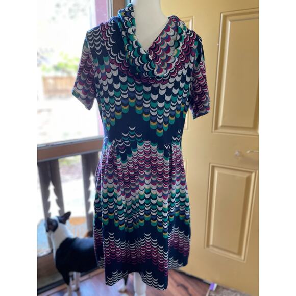 Womens Multicolor Short Sleeve Ribbed Dress with Cowl Neck Super Soft - Picture 4 of 6